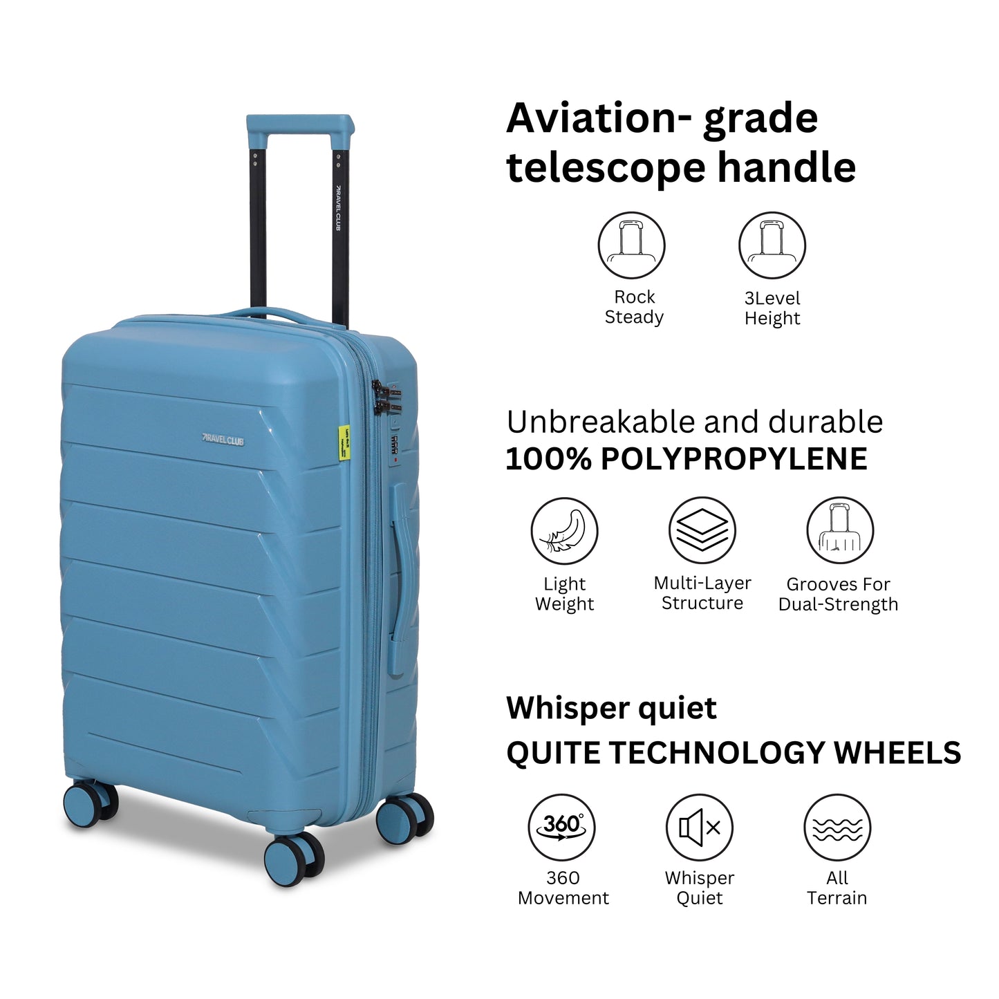 The Belgium Light Blue - Unbreakable Expandable Luggage