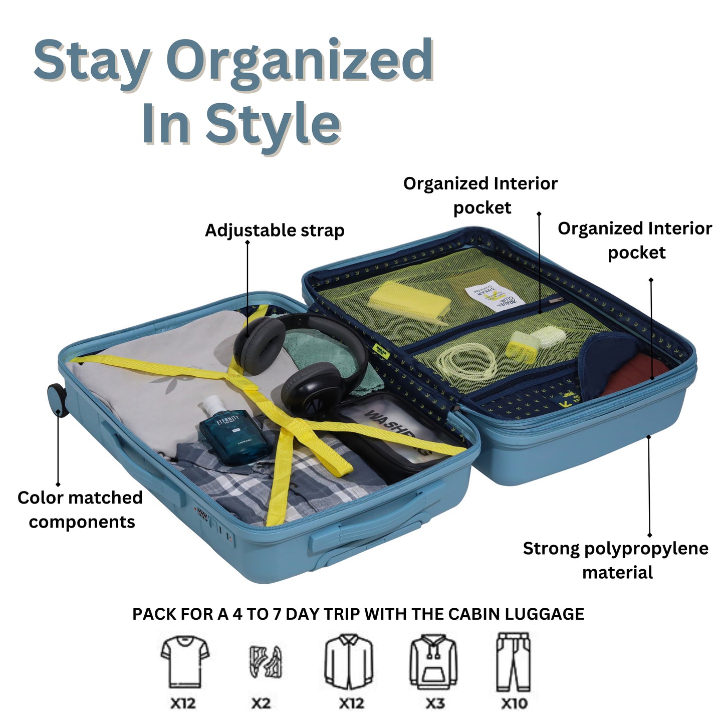 The Belgium Light Blue - Unbreakable Expandable Luggage
